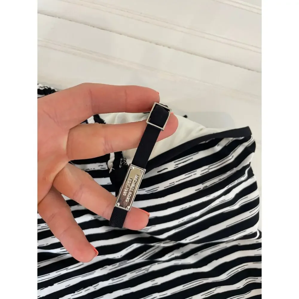 NWOT Michael Kors One Piece Bathing Suit Black & White Stripe Drawstring Side S
